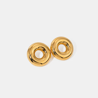Stainless Steel Cutout Round Shape Earrings Gold One Size