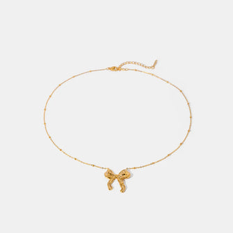 Stainless Steel Bow Pendant Necklace Gold One Size