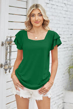 Square Neck Flutter Sleeve T-Shirt Dark Green