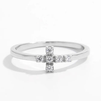925 Sterling Silver Zircon Cross Ring Silver