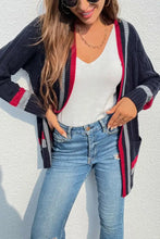 Open Front Striped Long Sleeve Cardigan Woman Outerwear