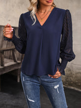 Perfee V-Neck Long Mesh Sleeve Top Woman Blouses