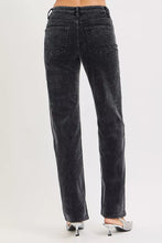 Black corduroy pants with tummy control mid rise and wide leg straight hem showing classic back pockets view