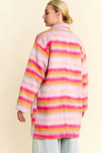 Davi & Dani Contrast Striped Open Front Coat with Pockets Woman Outerwear