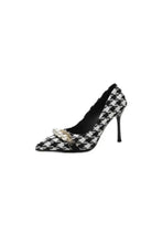 Plaid Pearl Detail Point Toe Stiletto Pumps White woman pumps