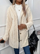 Fuzzy Button Down Hooded Coat Cream Woman Outerwear