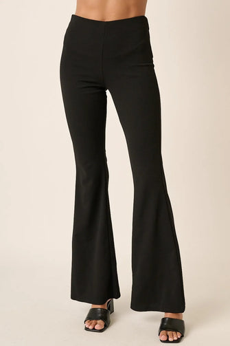 Mittoshop Crepe Knit Elastic Waist Flare Leg Pants Black