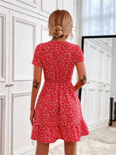 Printed Ruffled Hem V-Neck Short Sleeve Mini Dress Woman Casual Dress