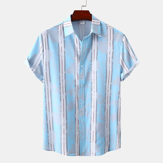 Men's Plus Size Casual Striped Short Sleeve Button-Up Shirt Stripe