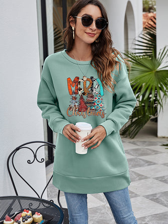 MERRY CHRISTMAS Graphic Sweatshirt Sage Woman Sweatshirts