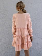 Frill Tiered Long Sleeve Mini Dress Casual Dresses