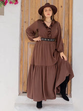 Plus Size V-Neck Ruffle Trim Maxi Dress Woman Maxi Dress