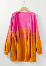 Pompom Color Block Open Front Cardigan Woman Outerwear