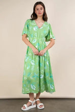 VERY J Printed V-Neck Resort Midi Dress Sage Casual Dresses