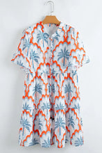 Contrast Palm Tree Printed Short Sleeve Flowy Dress Casual Dresses
