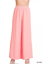 Dark pink zenana woven airflow wide-leg pants with soft textured fabric and elastic waistband for comfort