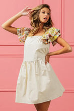 BiBi Flower Embroidered Floral Print Sleeve Dress OATMEAL Casual Dresses