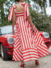 Striped Square Neck Wide Strap Dress Woman Maxi Dress