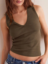 V-Neck Wide Strap Tank Coffee Brown