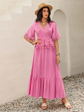 Lace Detail V-Neck Half Sleeve Midi Dress Casual Dresses