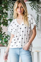Heimish Full Size Star Print Short Sleeve V-Neck Waffle Knit T-Shirt Woman T Shirts