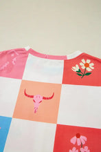 Checker Print Round Neck Short Sleeve T-Shirt Woman T Shirts