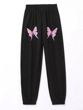 Black butterfly casual sweatpants with pink butterfly embroidery on thighs offer a perfect fit for casual wear