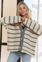 ADORA Horizontally Striped Button Up Cardigan BLUE One Size