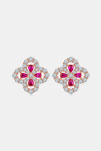 925 Sterling Silver Lab-Grown Ruby Flower Shape Stud Earrings Silver One Size