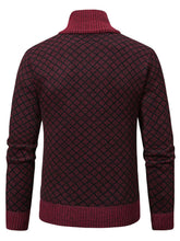 Men's Plus Size Diamond Pattern Zip-Up Knit Cardigan
