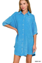 Zenana Washed Double Gauze Button Down Shirt Dress DEEP SKY Casual Dresses