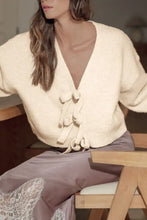 Bowknot Front V Neck Long Sleeve Sweater Woman Outerwear