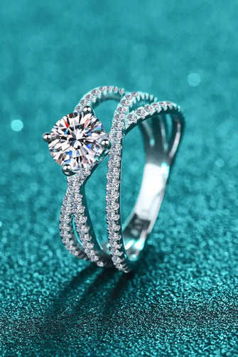 1 Carat Moissanite Crisscross Ring Silver Rings