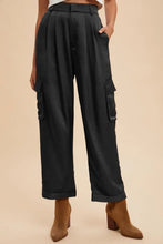 Annie Wear Wide Leg Cargo Satin Pants Black