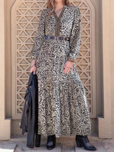 Printed Notched Long Sleeve Maxi Dress Woman Maxi Dress