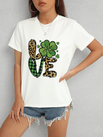 LOVE Round Neck Short Sleeve T-Shirt White