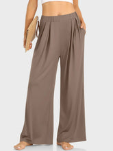 Elastic Waist Wide Leg Pants Taupe