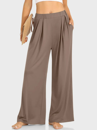 Elastic Waist Wide Leg Pants Taupe