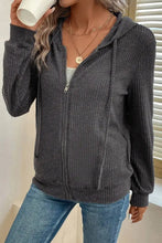Drawstring Zip Up Long Sleeve Hooded Jacket Woman Outerwear