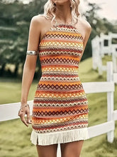 Fringe Grecian Neck Mini Dress Sherbet XL Casual Dresses