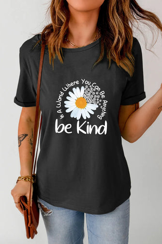 Graphic Round Neck Short Sleeve T-Shirt Black