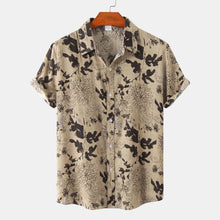 Men's Plus Size Floral Print Short Sleeve Button Down Shirt Khaki