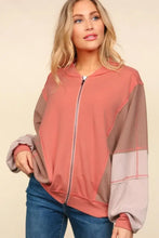 Haptics Zip Up Color Block Bomber Jacket with Side Pockets Sienna Camel Sand Woman Outerwear