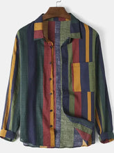 Men's Full Size Contrast Striped Button Down Shirt Plus Size Mens Tops