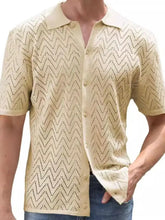 Men's Full Size Openwork Button Down Short Sleeve Shirt Plus Size Mens Tops