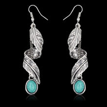 Alloy Leaf Artificial Turquoise Earrings Silver One Size