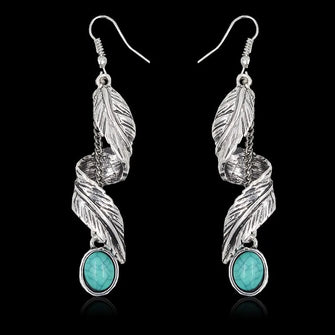 Alloy Leaf Artificial Turquoise Earrings Silver One Size
