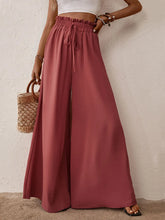 Perfee frill tied wide leg dusty rose trousers with drawstring waistband for comfortable casual wear