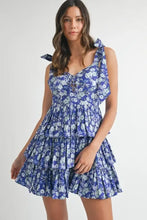 MABLE Floral Print Shoulder Tie Layered Mini Dress Royal Blue Casual Dresses