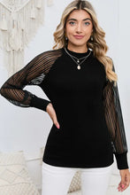 Round Neck Semi-Sheer Sleeve Blouse Black Woman Blouses